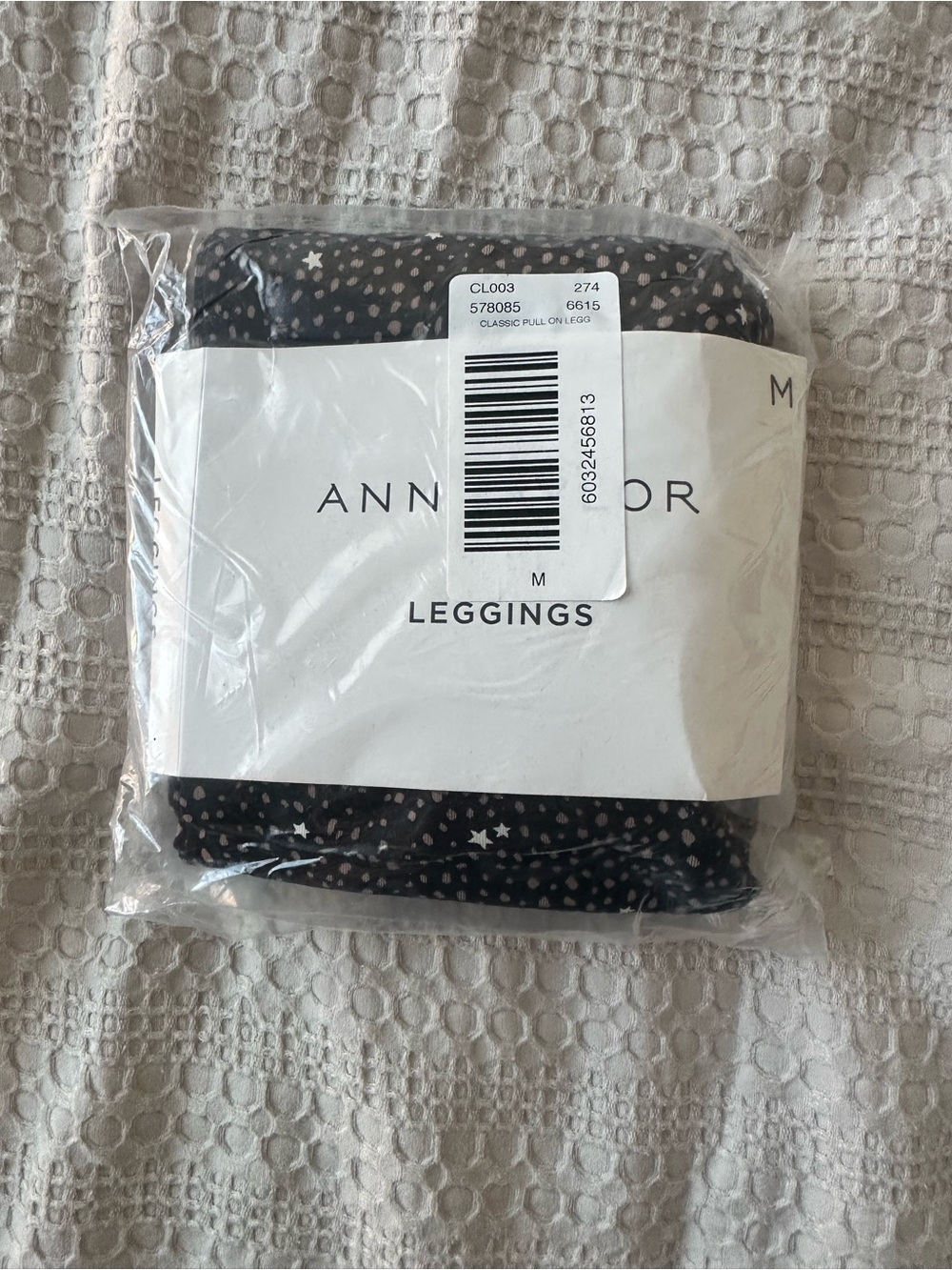 Ann Taylor Black Leggings with Pink Dot & White Star Print